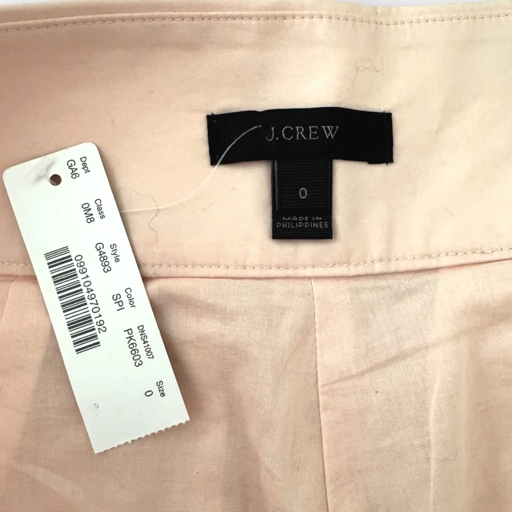 J.CREW light pink tie waist shorts cotton poplin size 0 NWT